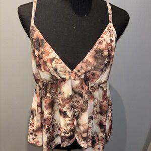 Sweet Lilac Brown/Pink‎ Floral Babydoll Crop Top Spaghetti Straps Dark Fairy SzL